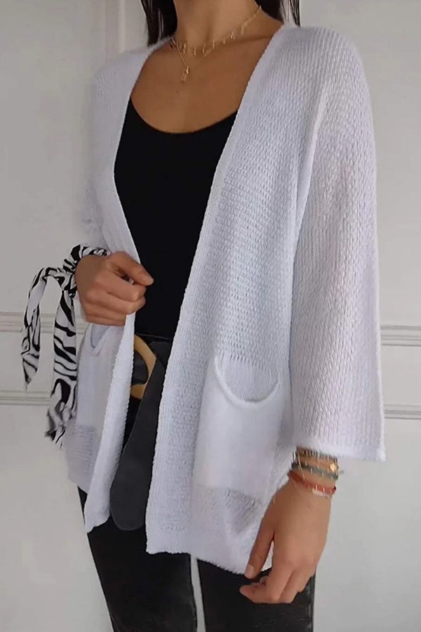 Solid Color Loose Long Sleeve Pocket Knitted Cardigan