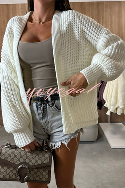 Solid Color V-neck Long-sleeved Casual Knitted Cardigan