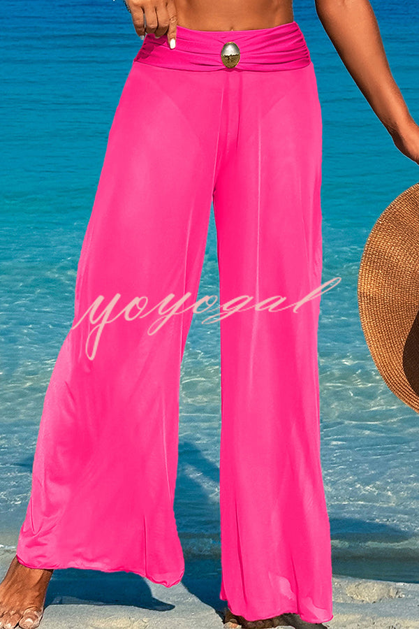 Solid Color Loose Metal Buckle Beach Pants