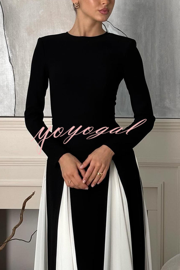 Getting Glam and Elegant Panelled Tulle Long Sleeve A-line Maxi Dress