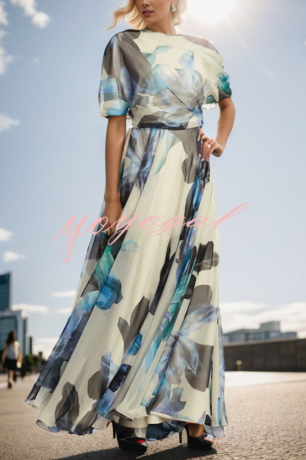 Unique Printed Bohemian Short-sleeved One-shoulder Maxi Dress