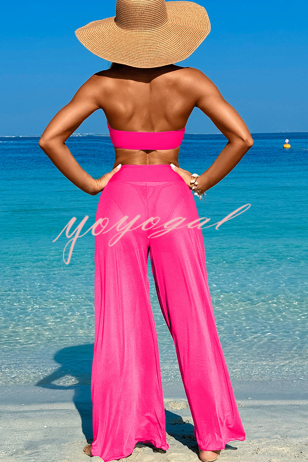 Solid Color Loose Metal Buckle Beach Pants