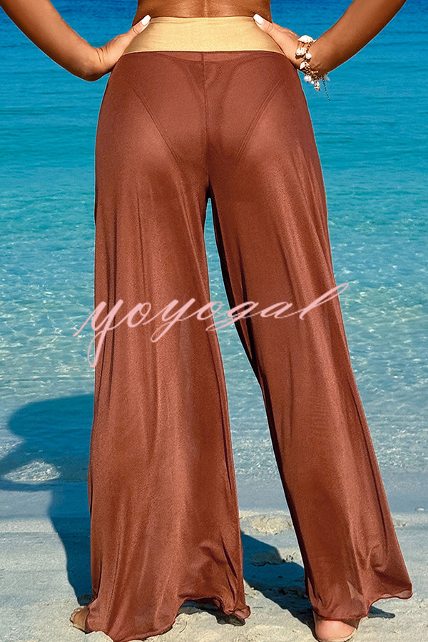 Solid Color Loose Metal Buckle Beach Pants