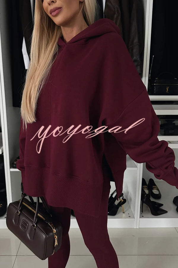 Fashion Loose Casual Hooded Long Sleeve Sweatshirt and Elastic Waist Leggings Set