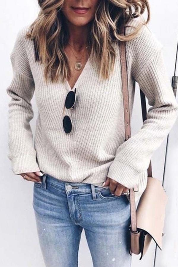 Fashion V-neck Knitted Top