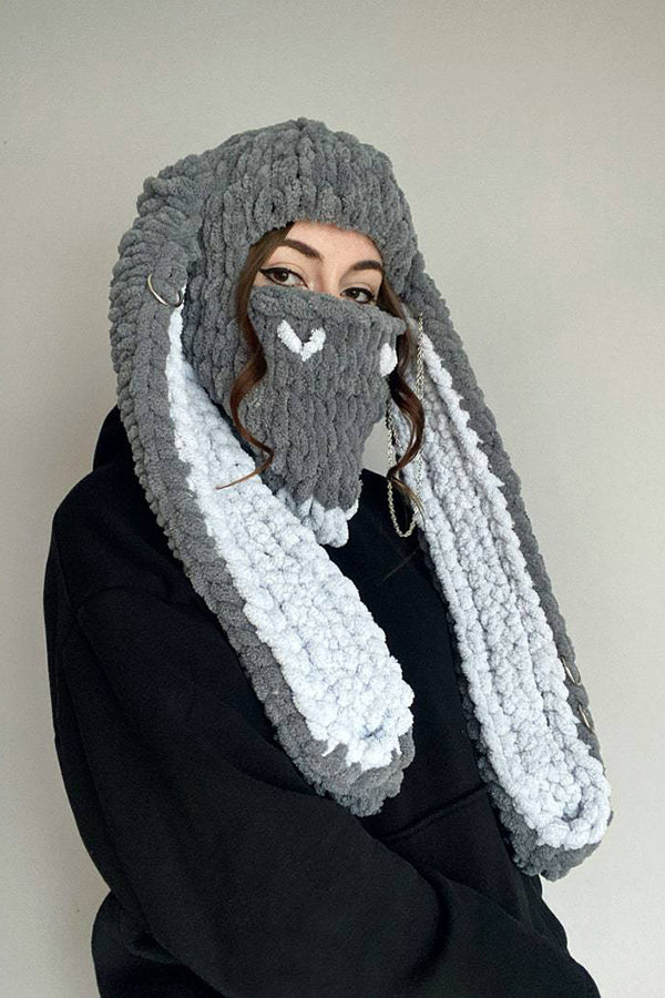 Big Rabbit Ears Knitted Warm Mask Hood