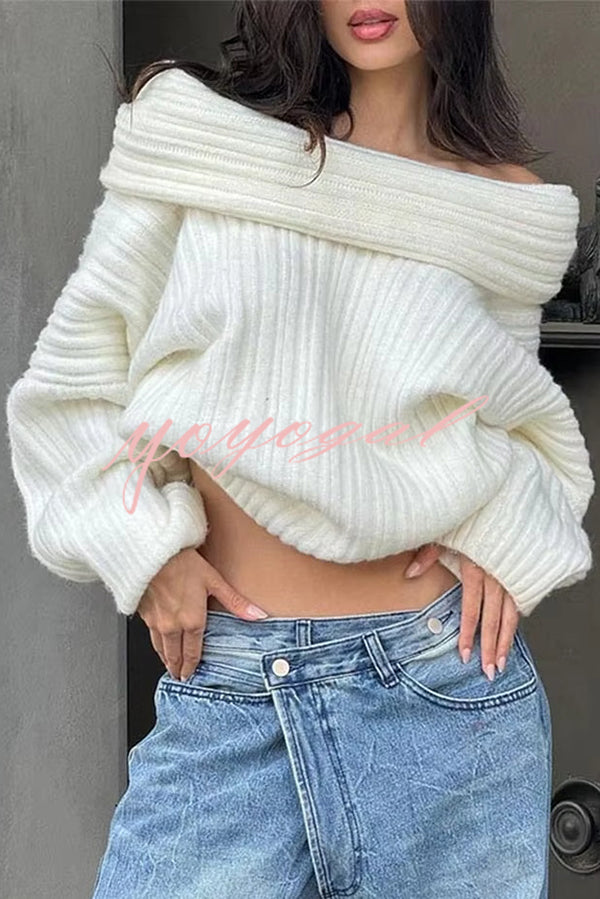 Fashionable Irregular Collar Loose Casual Knitted Sweater