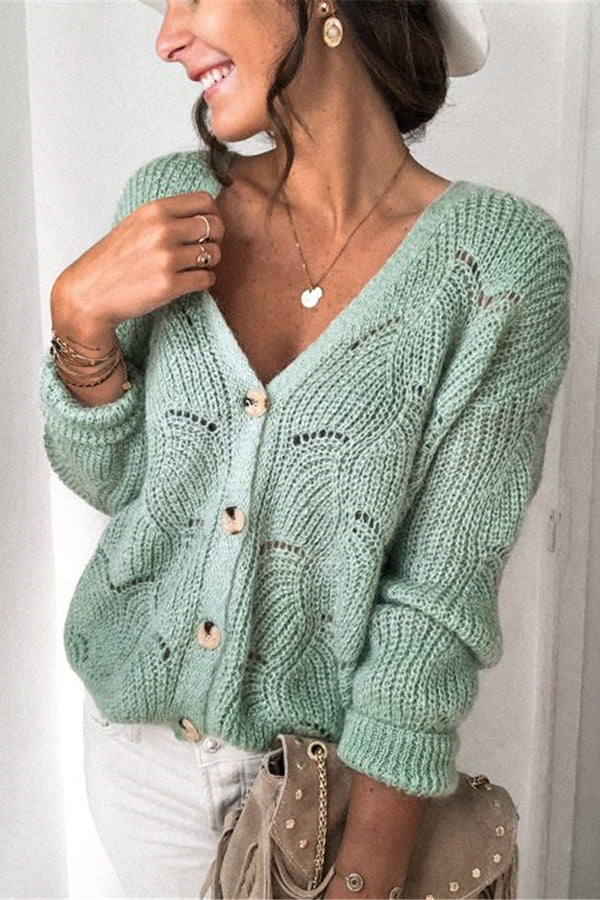 Fashionable V-neck Long-sleeved Knitted Sweater Cardigan