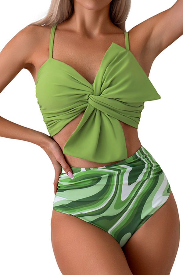 Gracie Bow Twist Design Printed High Rise Bikini Swimsuit