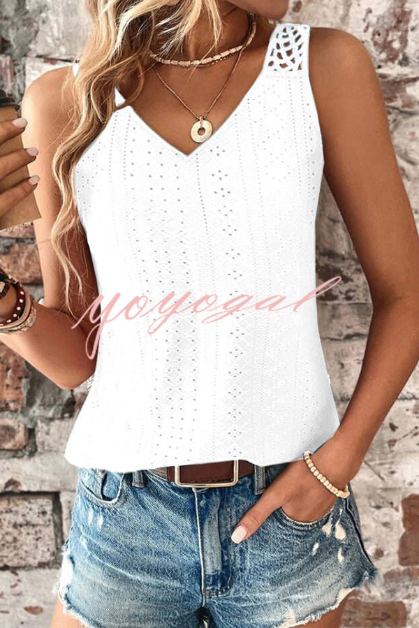 Solid Color Casual V-neck Hollow Back Vest Top