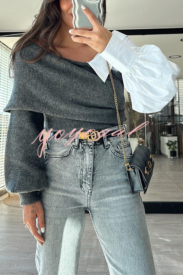 Stylish Patchwork Contrasting Long-sleeved V-neck Casual Sweater