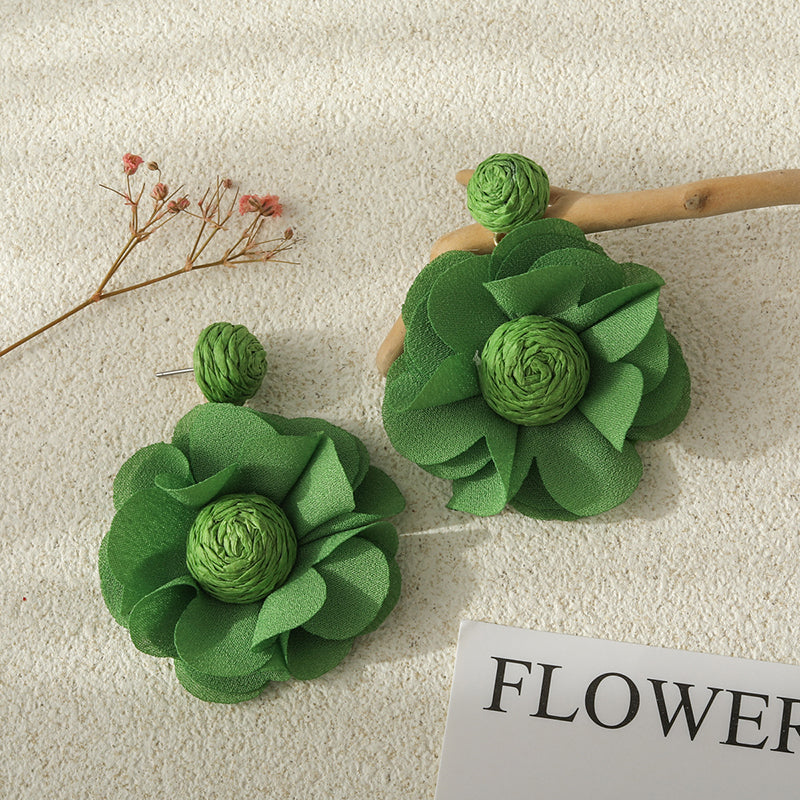 Bohemian Resort Style Fabric Flower Earrings