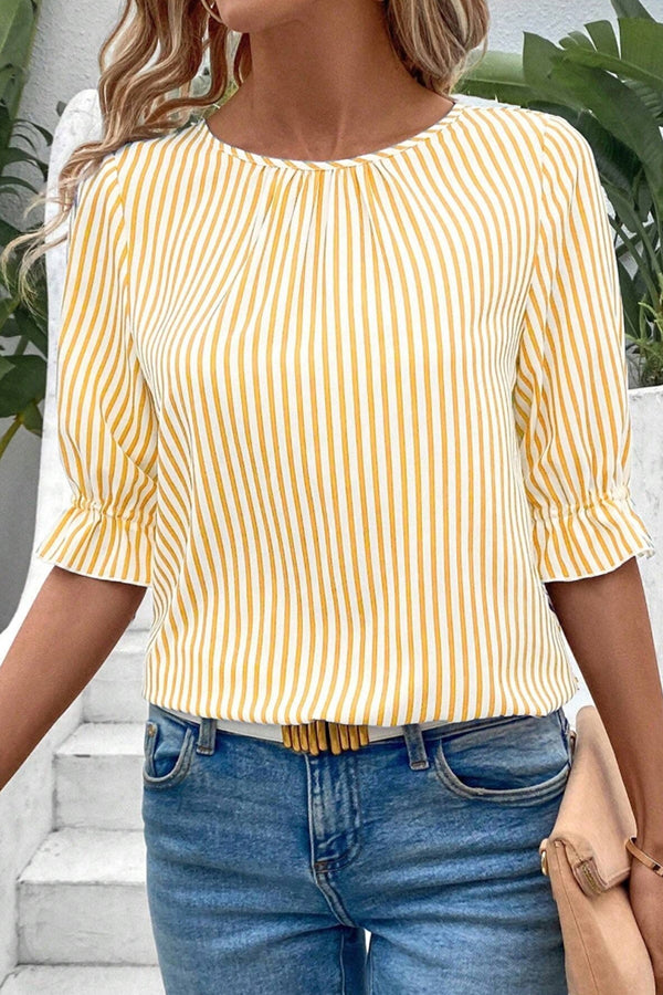 Fashionable Striped Printed Button Half Sleeve Casual Shirt