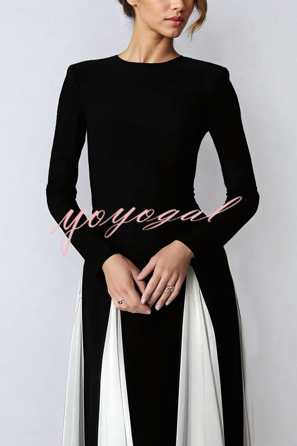 Getting Glam and Elegant Panelled Tulle Long Sleeve A-line Maxi Dress