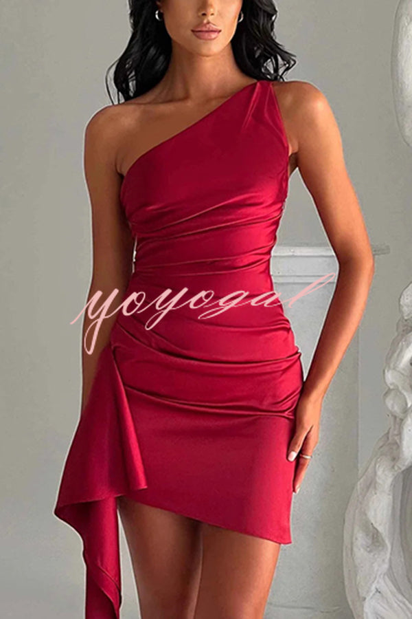 Sexy Slim Fit Backless One-shoulder Satin Mini Dress