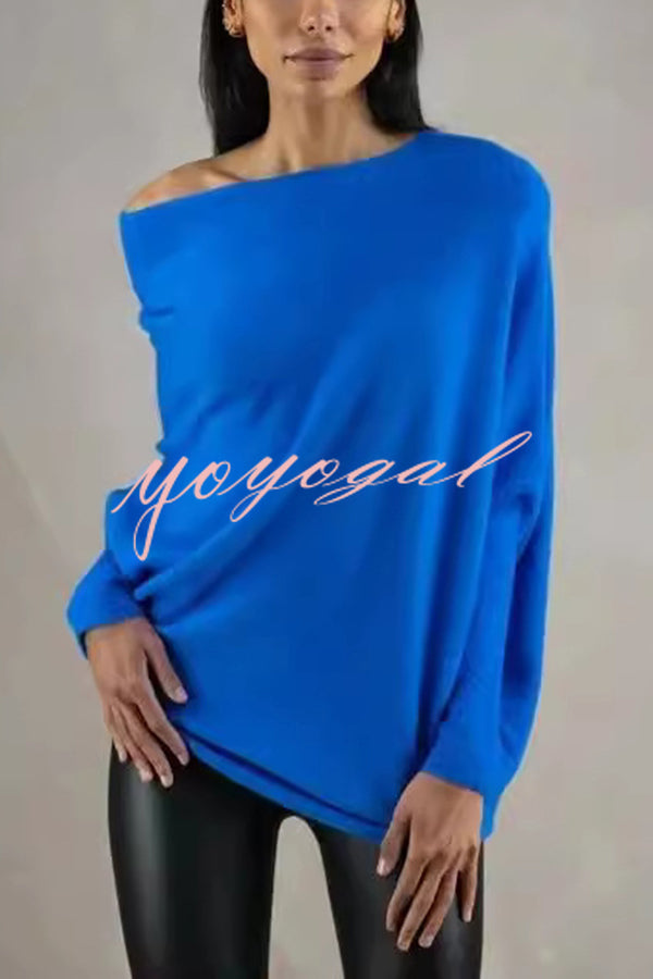 Solid Color Round Neck Long Sleeve Loose Knitted Sweater