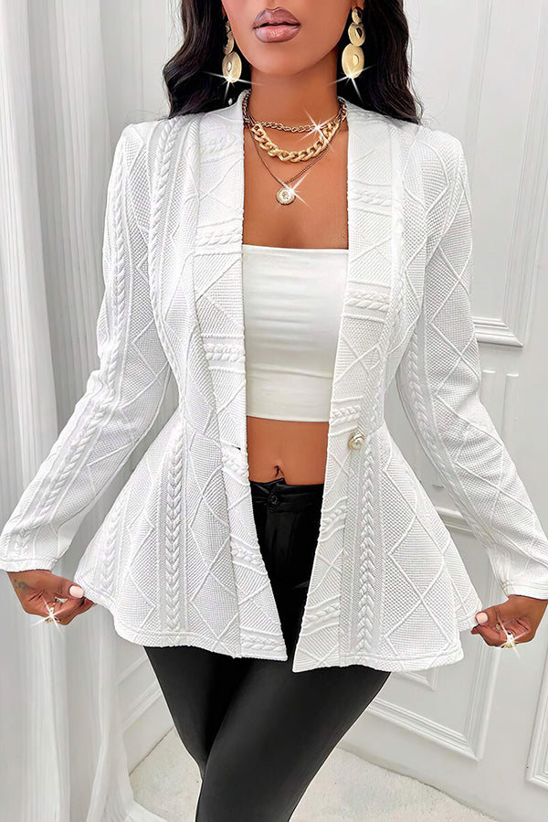 Solid Color V-neck Long-sleeved Button Waist Blazer