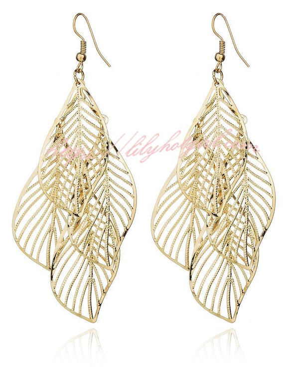 Multi Leaf Pattern Drop Earrings