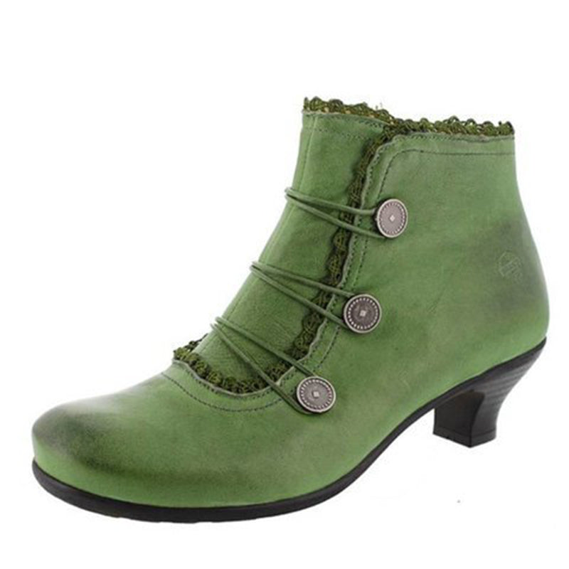 Retro Lace Round Buckle Low Heel Martin Boots