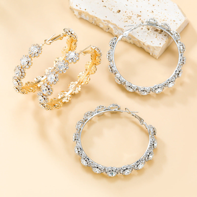 Textured Rhinestone Hoop Earrings