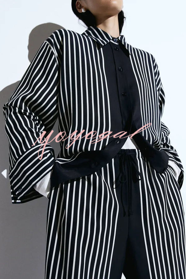 Nautical Adventures Colorblock Striped Long Sleeve Loose Shirt and Elastic Waist Pocket Pants Set