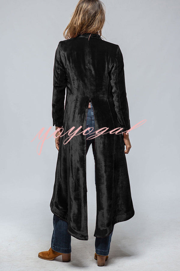 Vintage Velvet Long Loose Pocket Slit Coat