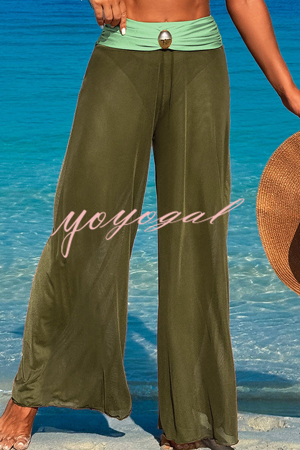 Solid Color Loose Metal Buckle Beach Pants