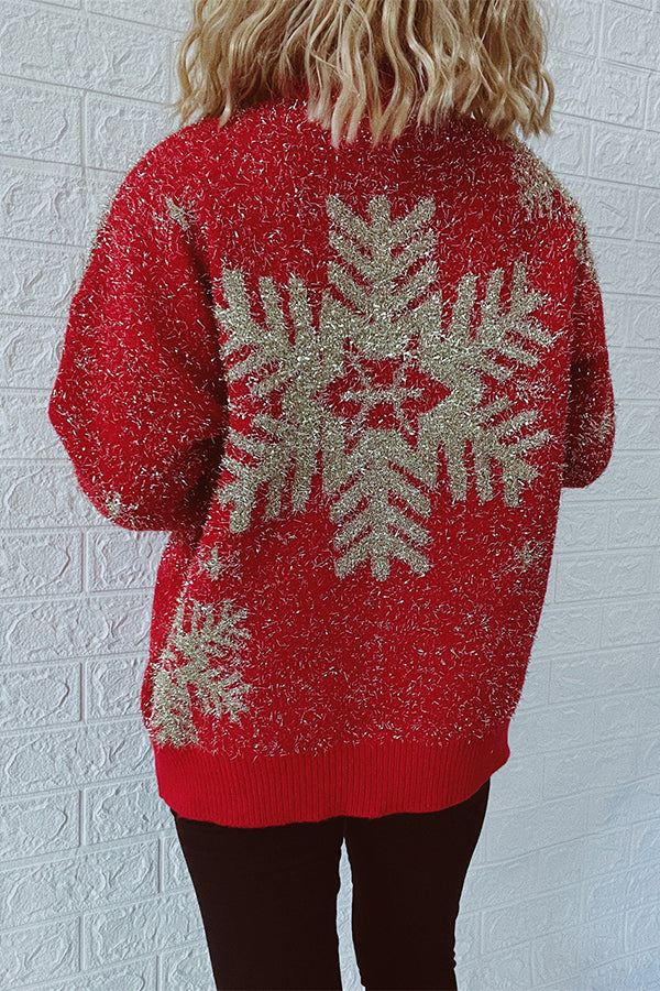 Christmas Pattern Knitted Crew Neck Long Sleeved Sweater