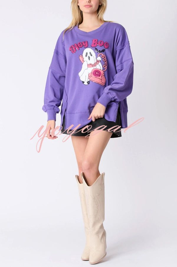 Halloween Cartoon Ghost Sequin Loose Casual Sweatshirt