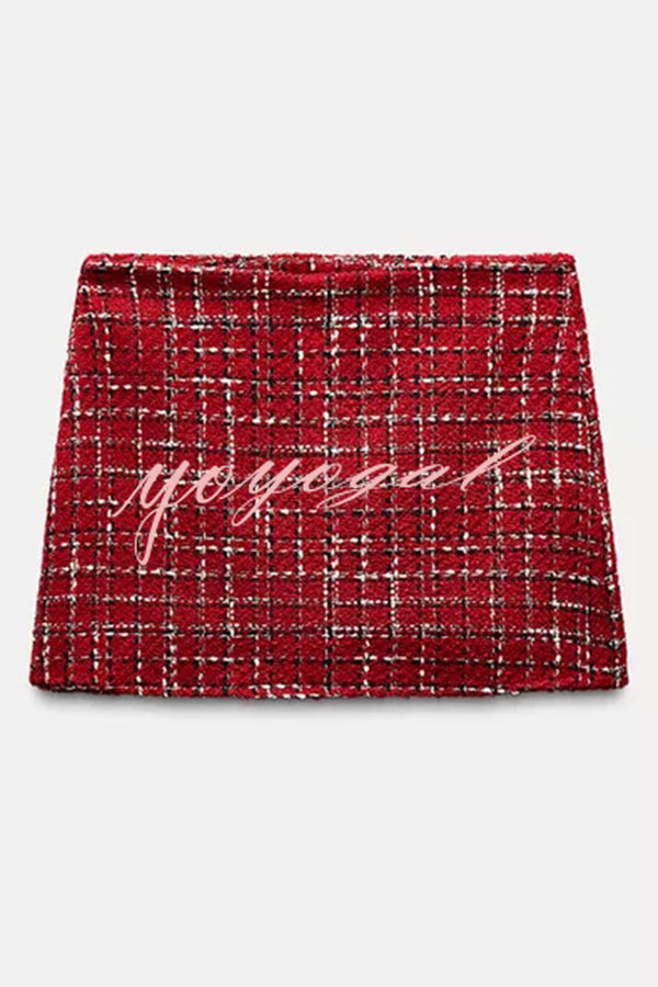 Fashionable Tweed Plaid Texture Casual Mini Skirt