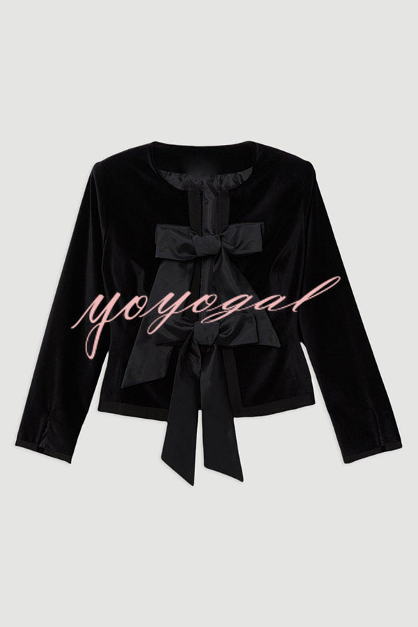 Cue The Cocktails Velvet Tailored Taffeta Bow Detail Peplum Jacket