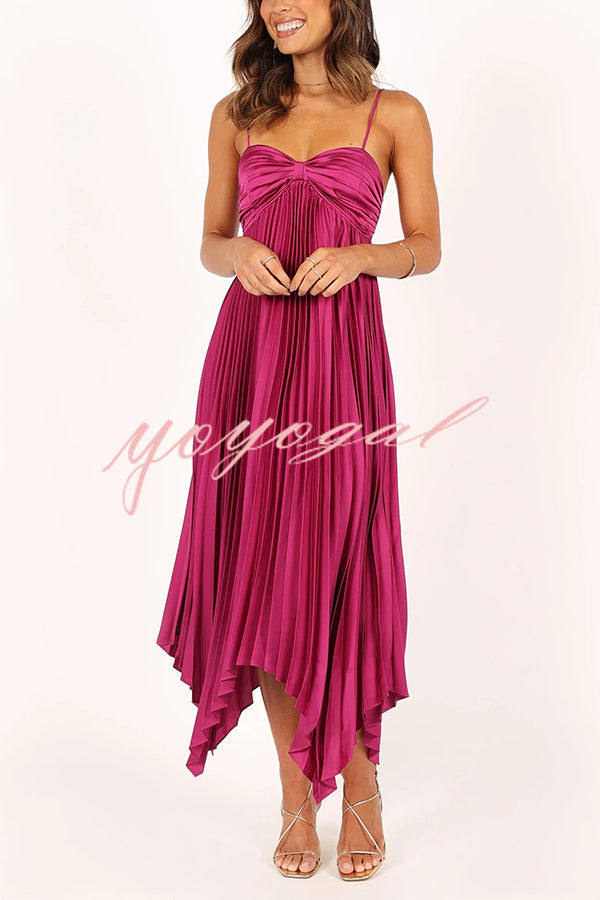 Solid Color Sexy Suspender Pleated Irregular Midi Dress